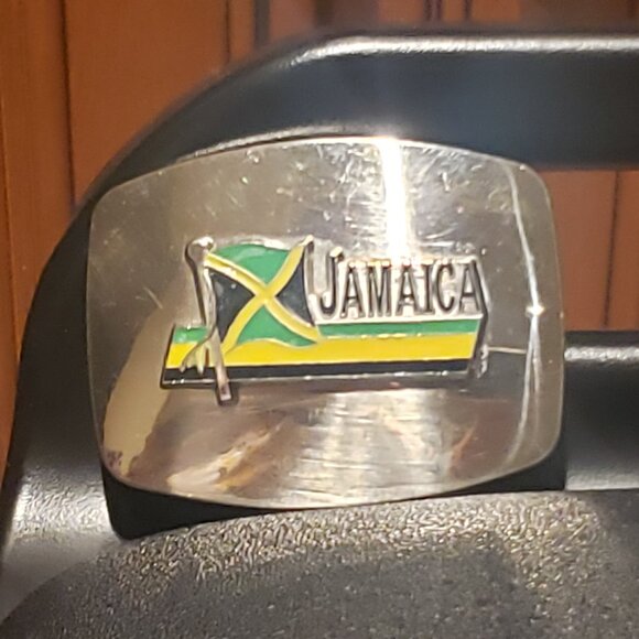 Jamaica Flag  Belt Buckle - Silver Metal- Vintage - Picture 3 of 5